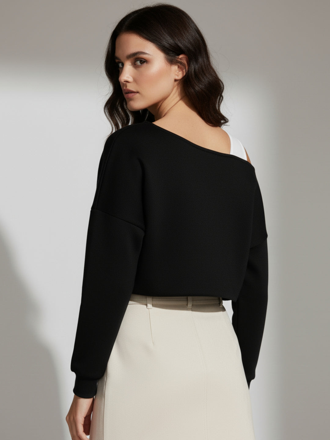 Black One shoulder crop sweatshirt