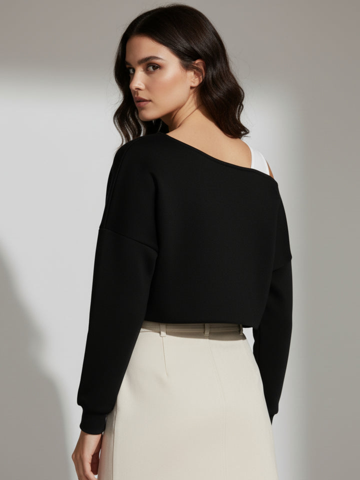 Black One shoulder crop sweatshirt