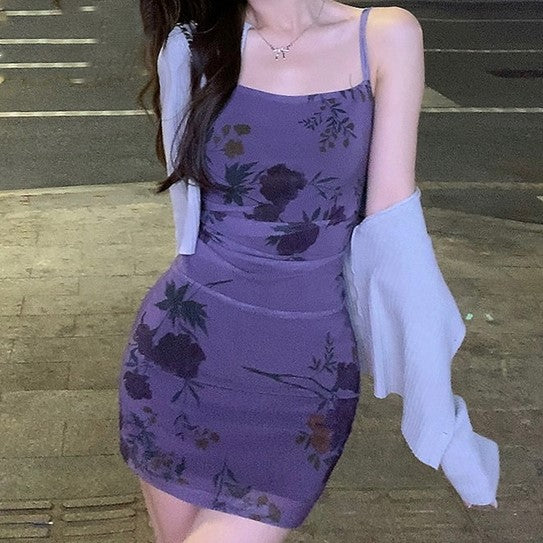 Purple Bodycon Printed Mini Dress