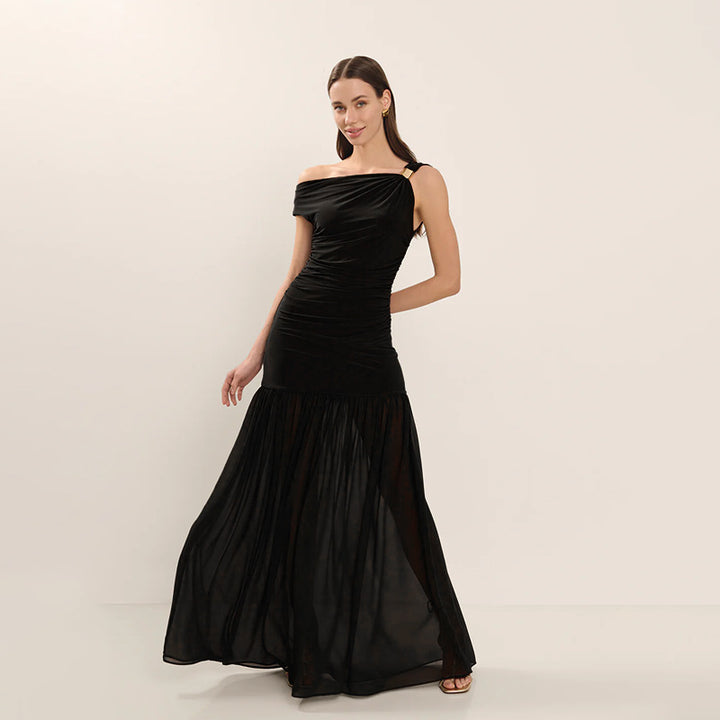 Black Metal Detailed Strappy Flared Dress