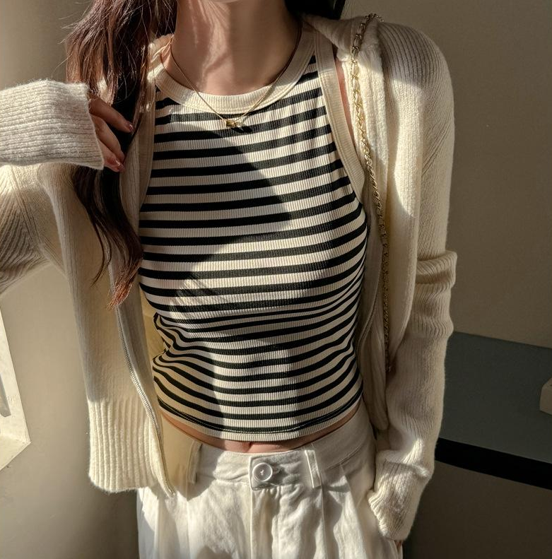Black Stripe Ribbed Tank Top