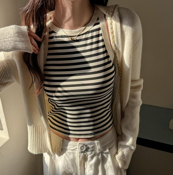 Black Stripe Ribbed Tank Top