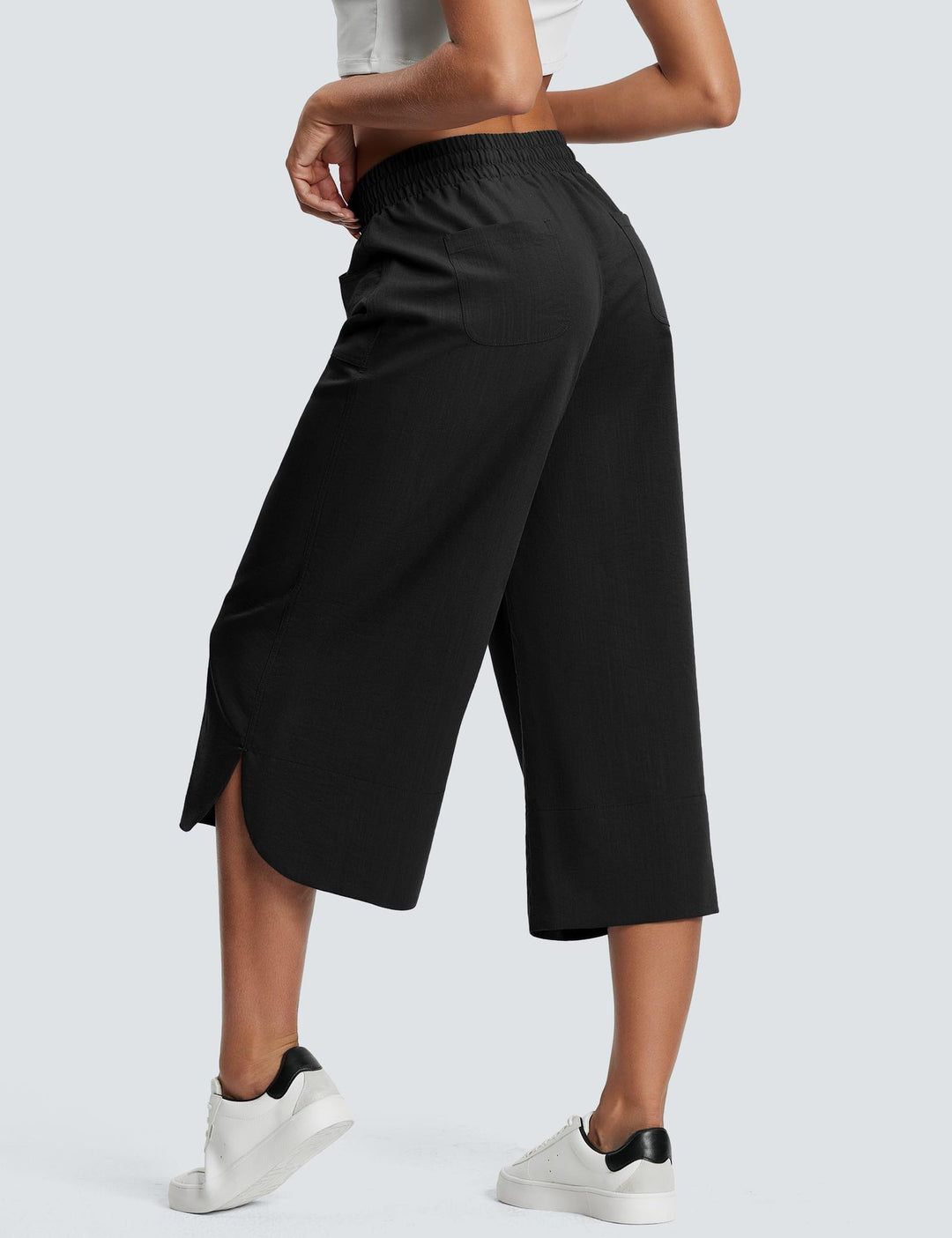 Black Wide Leg Calf Length Trouser