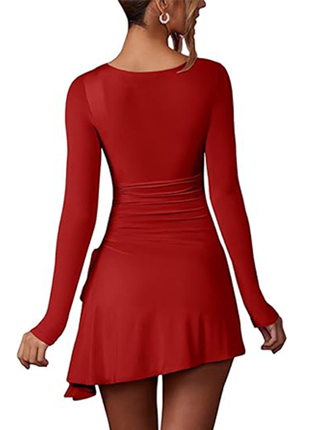 Red Sweetheart Neckline Side Ruched Mini Fitted Dress