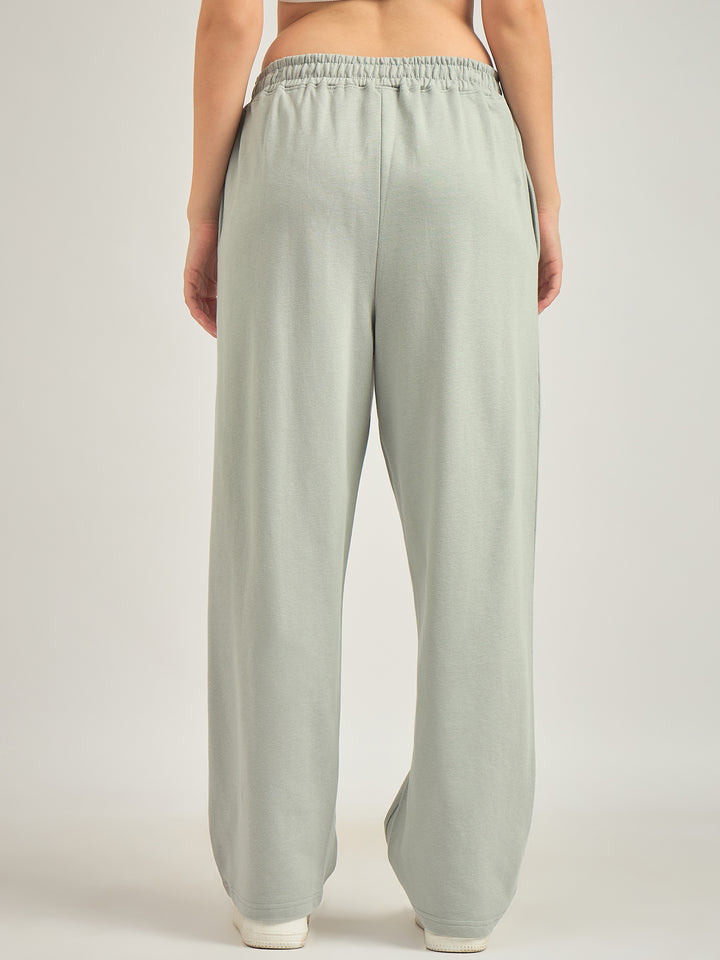 Grey Solid Basic Wide Leg Sweatpants