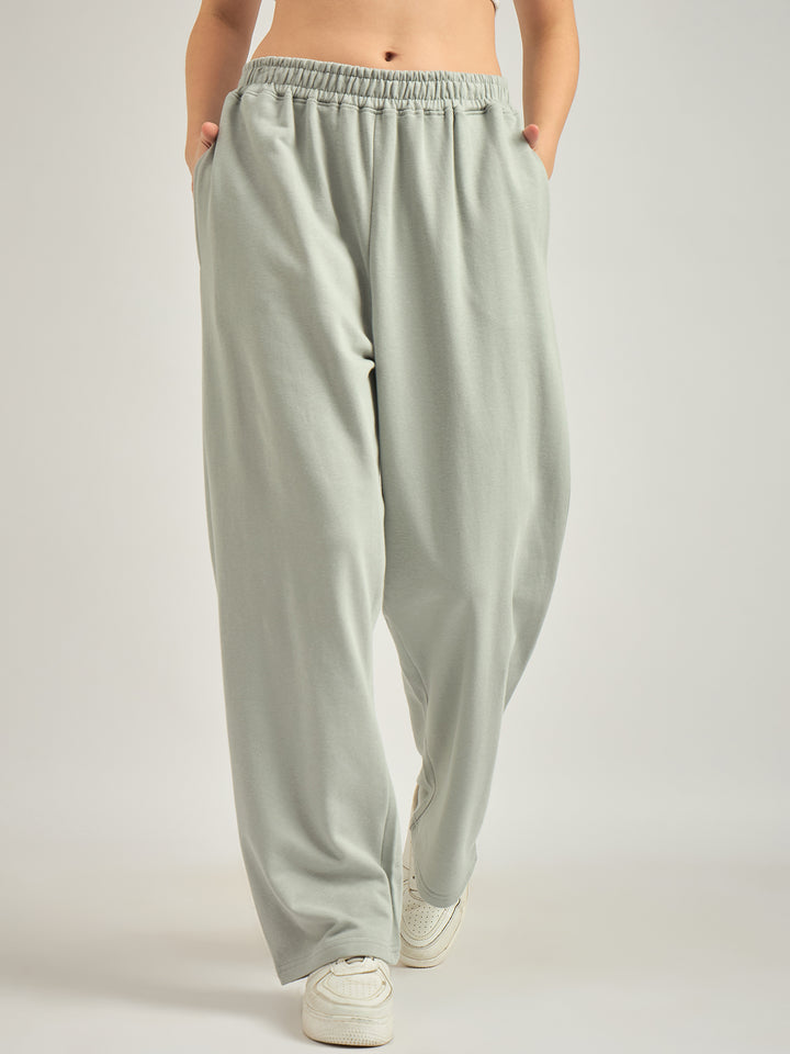 Grey Solid Basic Wide Leg Sweatpants
