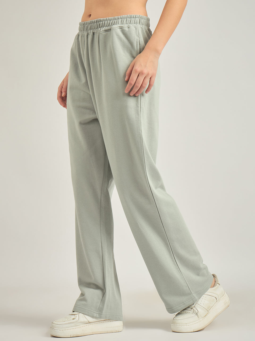 Grey Solid Basic Wide Leg Sweatpants