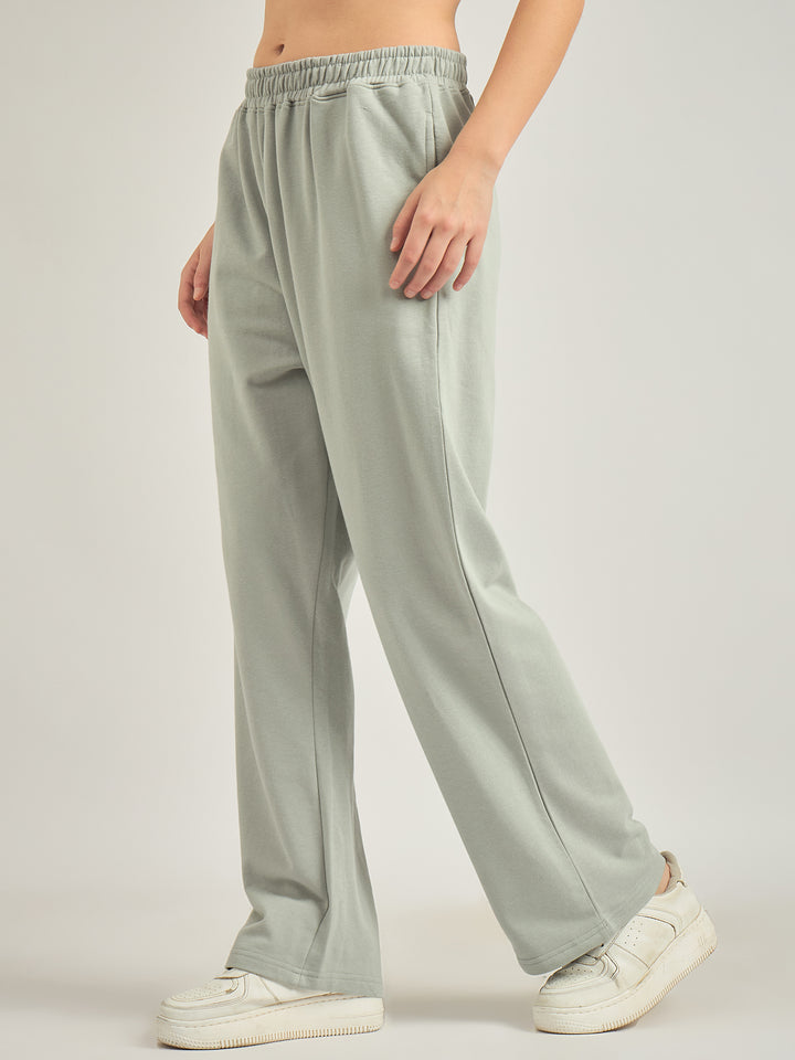 Grey Solid Basic Wide Leg Sweatpants