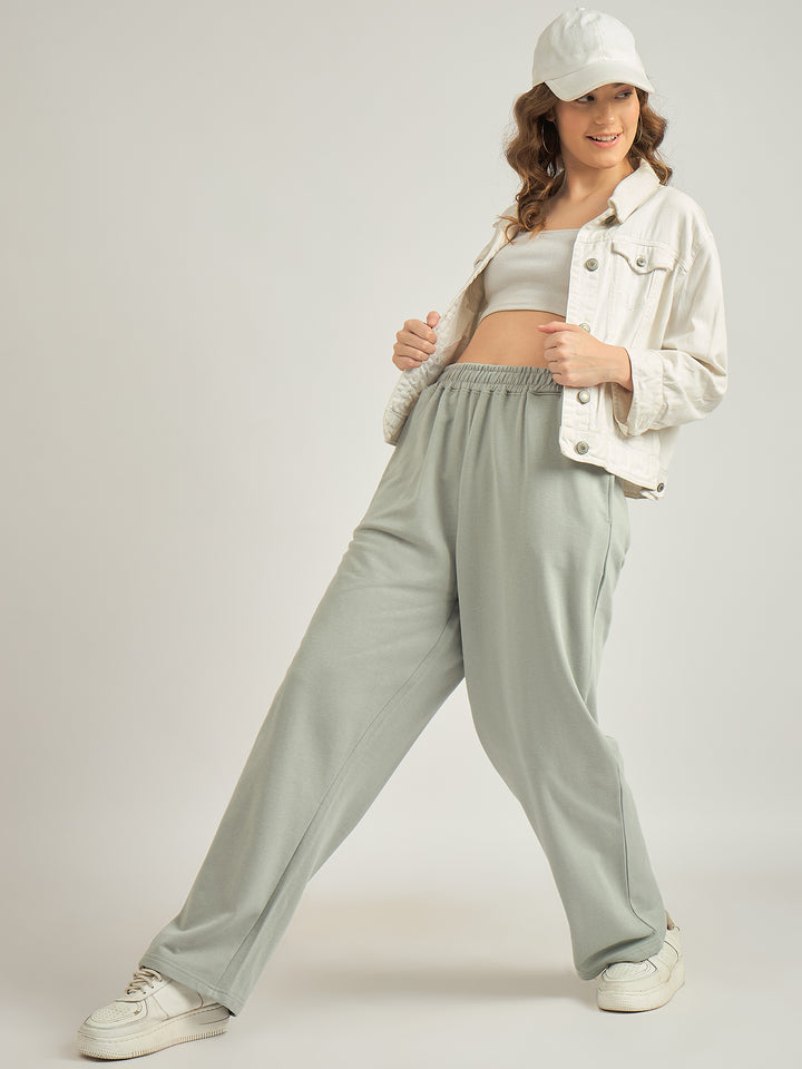 Grey Solid Basic Wide Leg Sweatpants