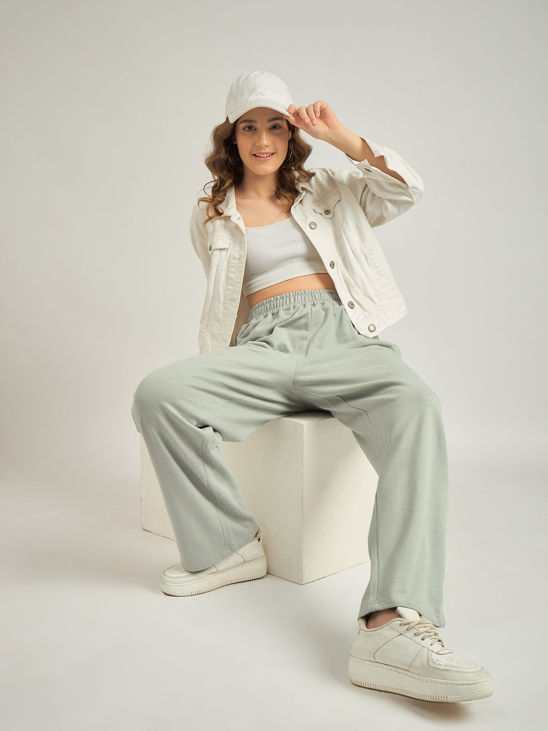 Grey Solid Basic Wide Leg Sweatpants
