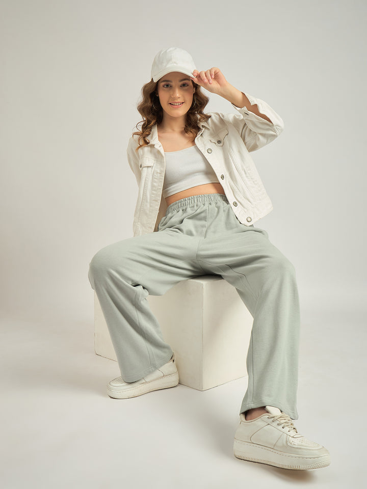 Grey Solid Basic Wide Leg Sweatpants