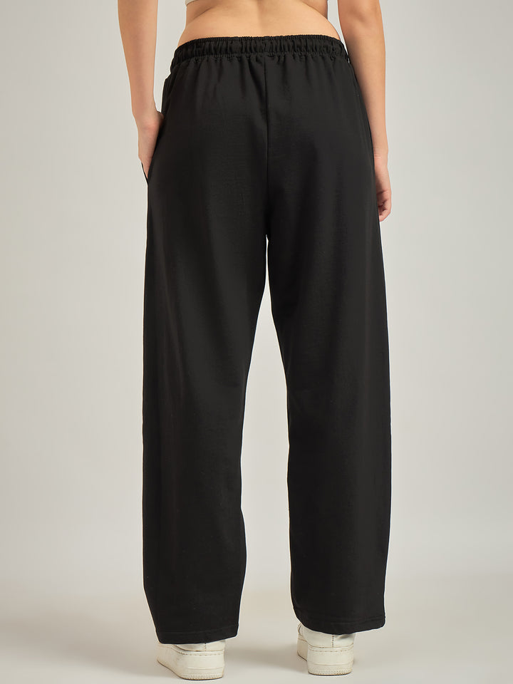 Black Solid Pintuck Sweatpants