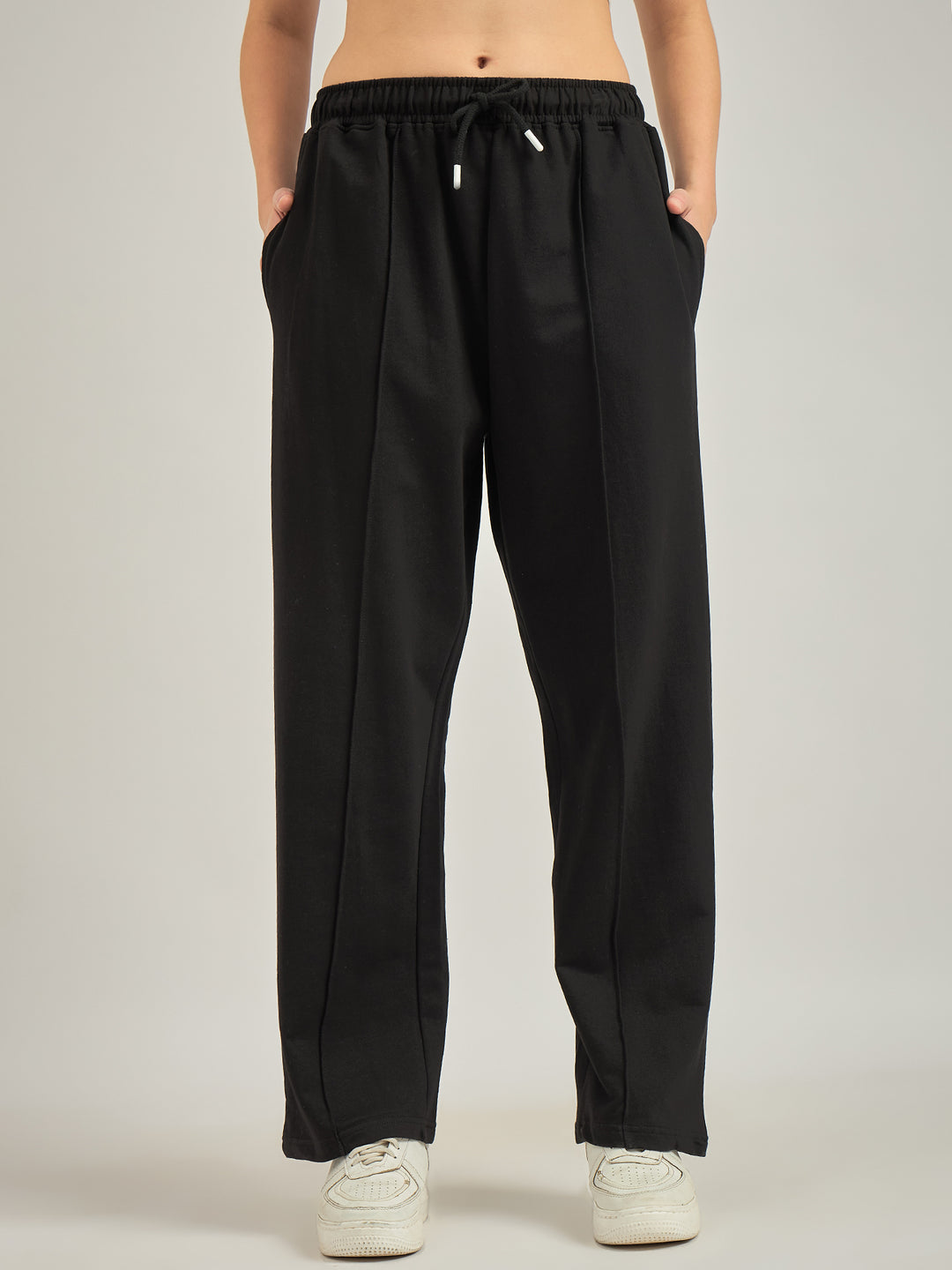 Black Solid Pintuck Sweatpants