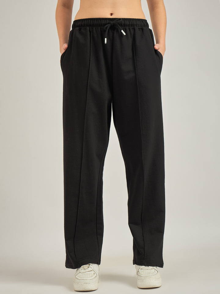 Black Solid Pintuck Sweatpants