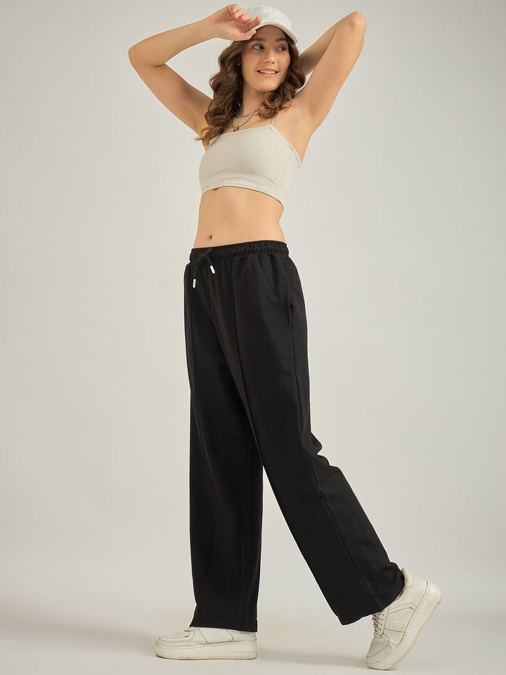 Black Solid Pintuck Sweatpants