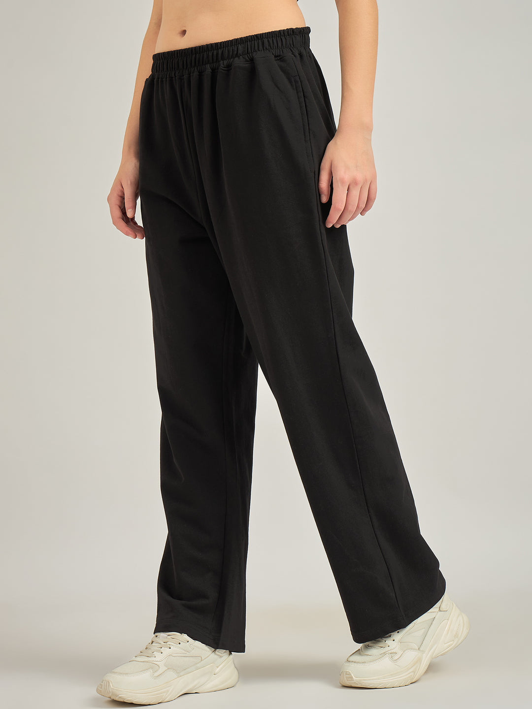 Black Solid Basic Wide Leg Sweatpants