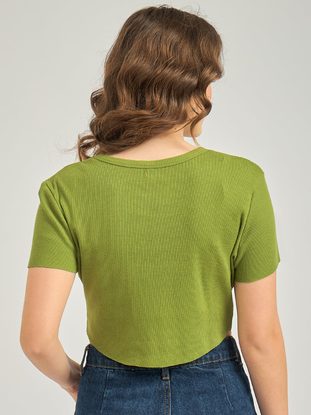 Olive Apple Hem Ribbed Top