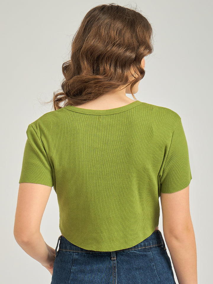 Olive Apple Hem Ribbed Top