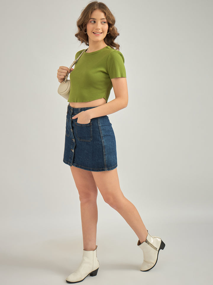 Olive Apple Hem Ribbed Top
