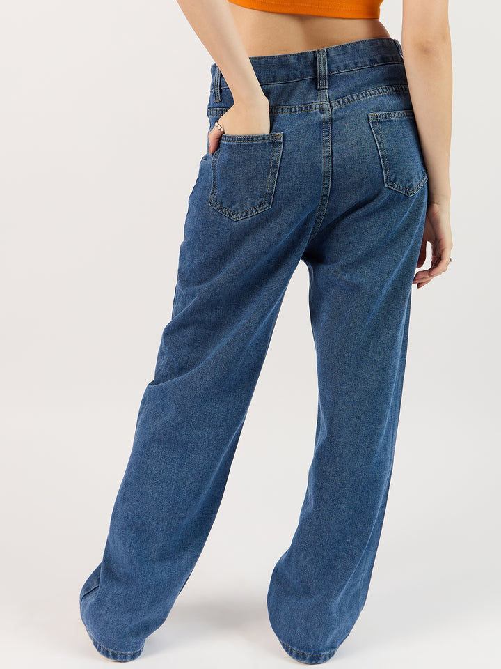 Navy Blue Criss Cross Waistband Jeans