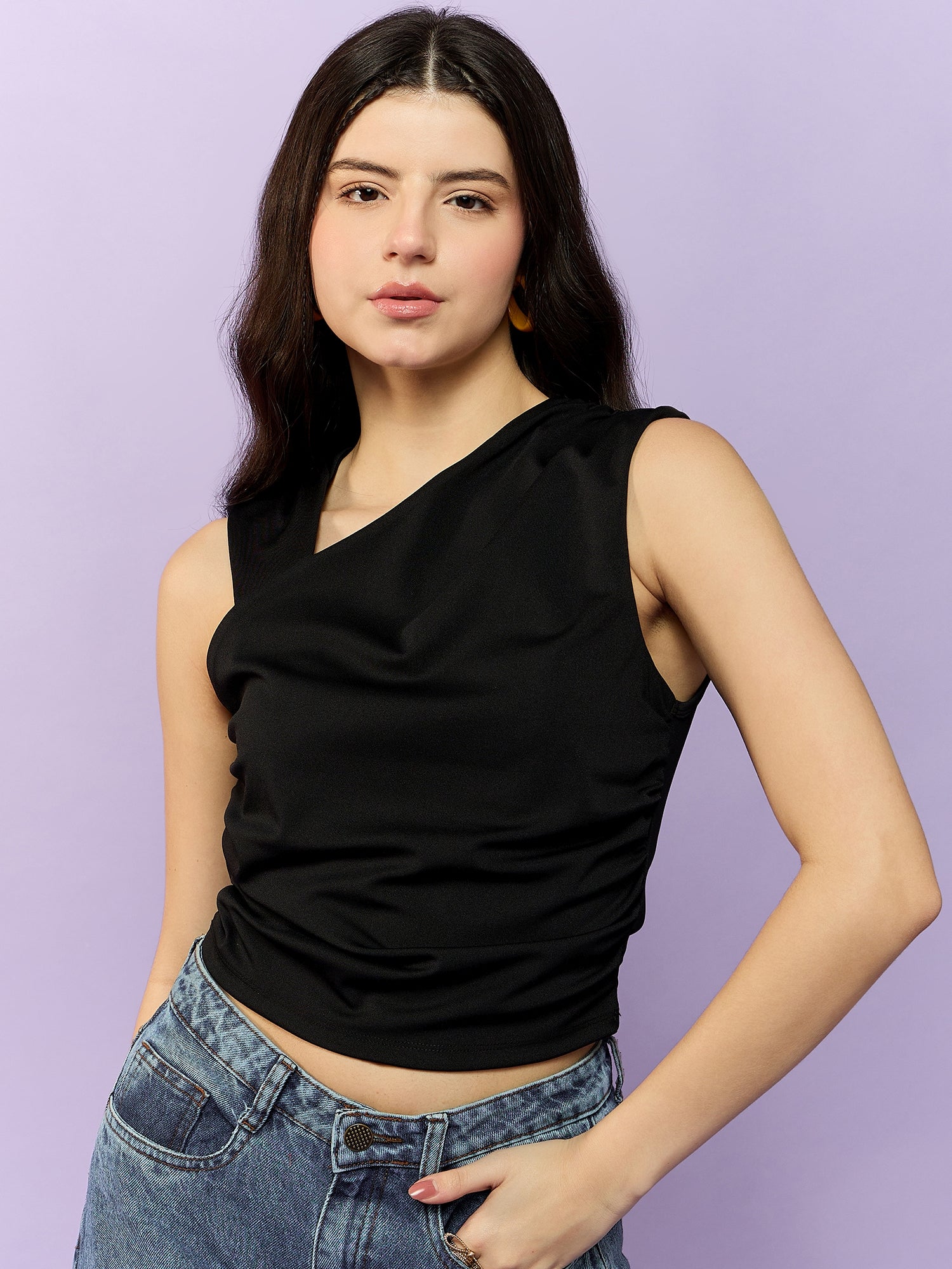 Black Fitted Ruched Top