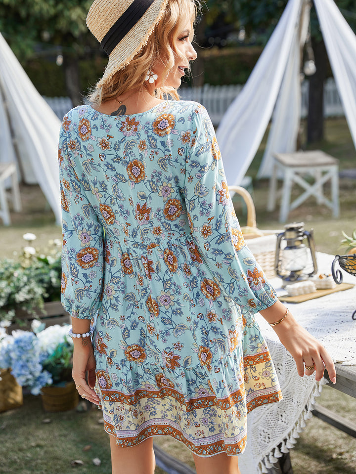 Blue Printed A-Line Dress
