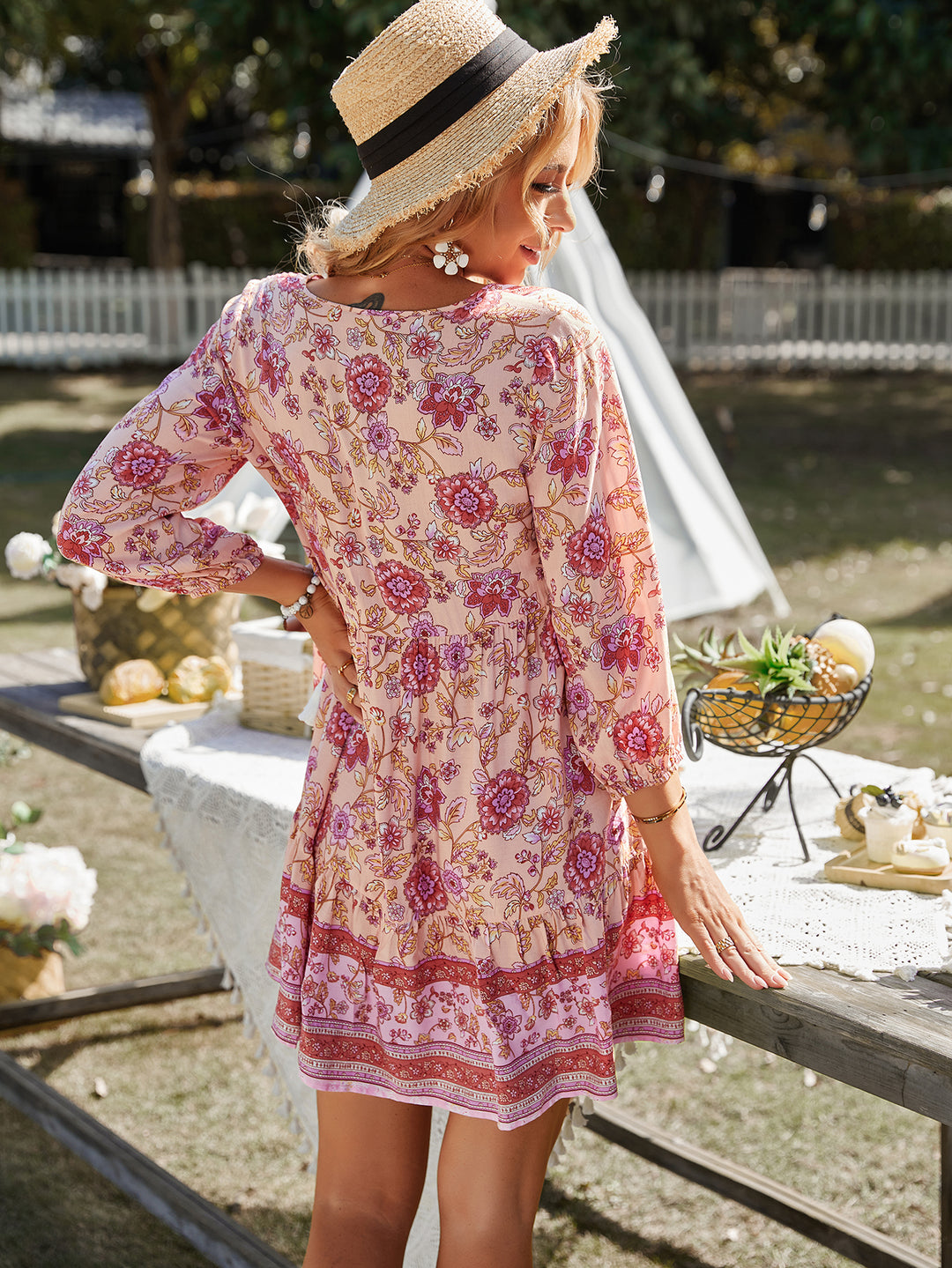 Pink Printed A-Line Dress