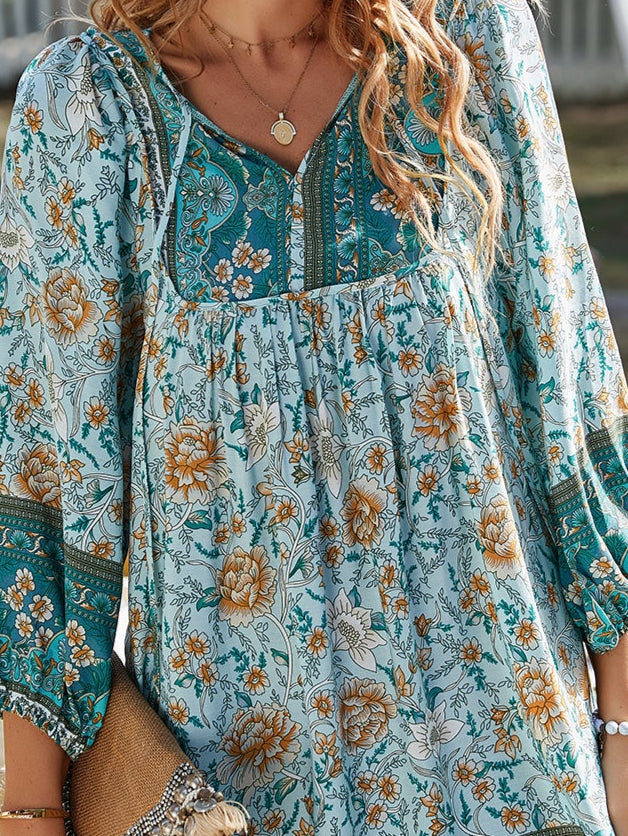 Blue Printed A-Line Dress