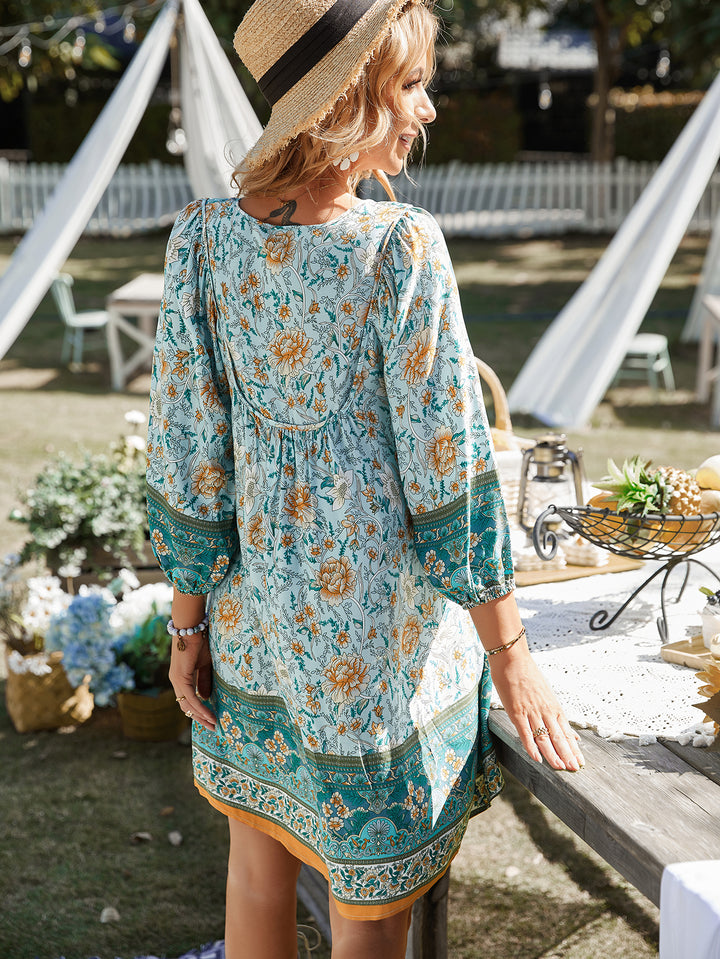 Blue Printed A-Line Dress