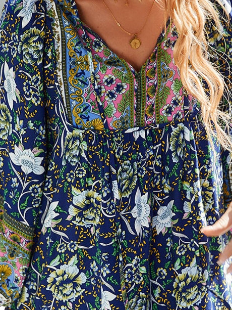 Navy Blue Printed A-Line Dress