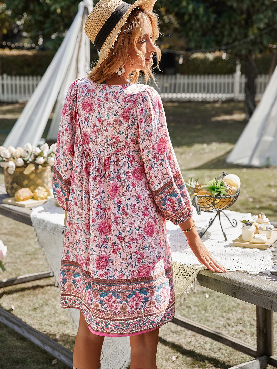 Pink Printed A-Line Dress