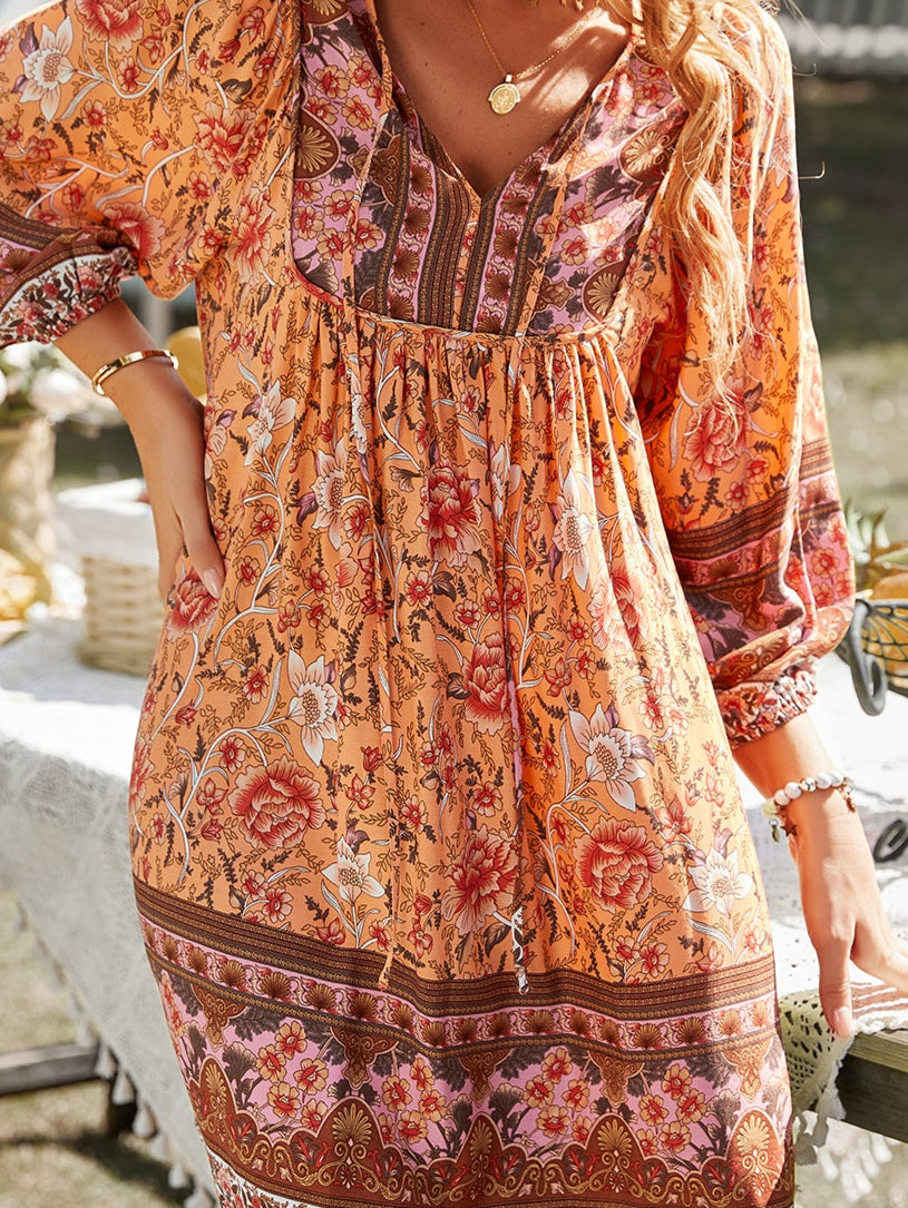 Rust Printed A-Line Dress