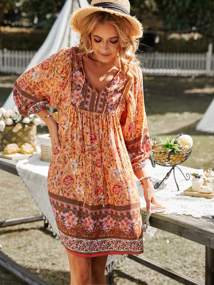 Rust Printed A-Line Dress
