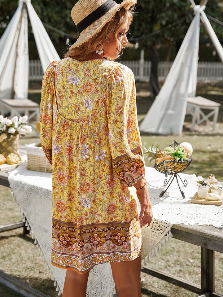 Yellow Printed A-Line Dress