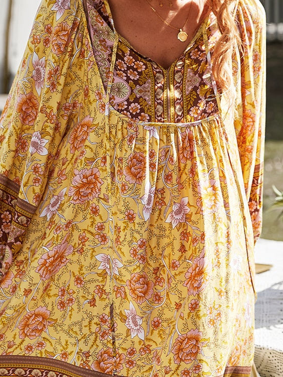 Yellow Printed A-Line Dress