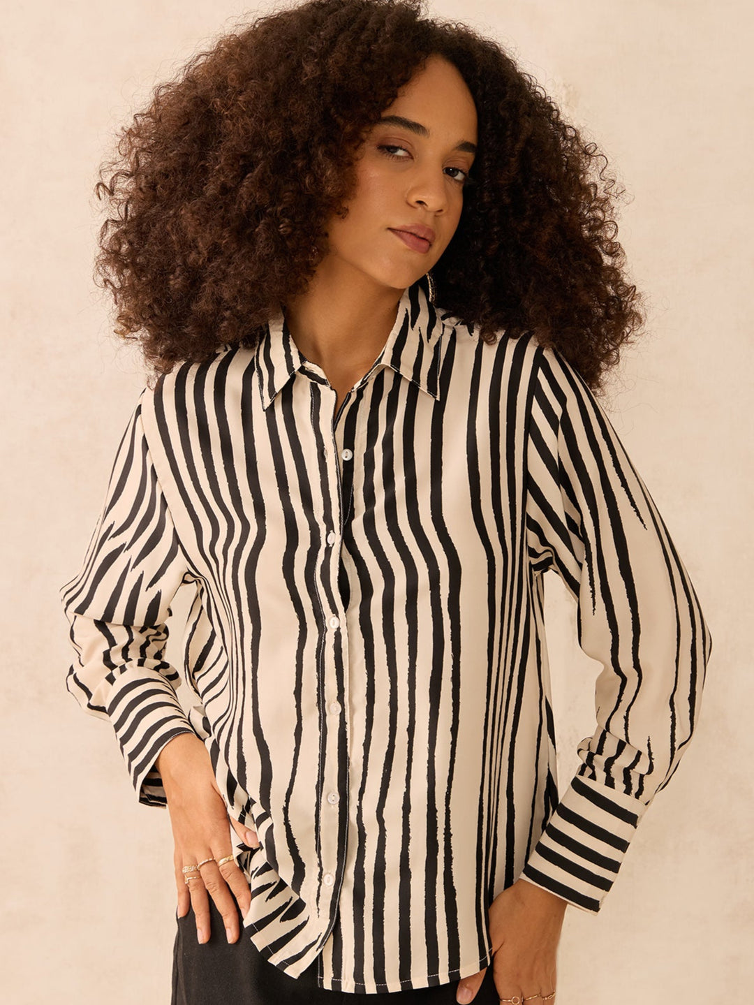 Beige Relaxed Fit Satin Shirt