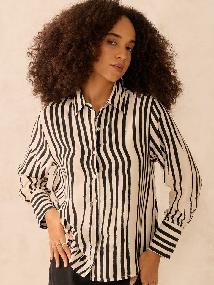 Beige Relaxed Fit Satin Shirt