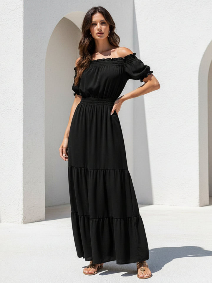 Black Short Sleeve Off Shoulder Dress