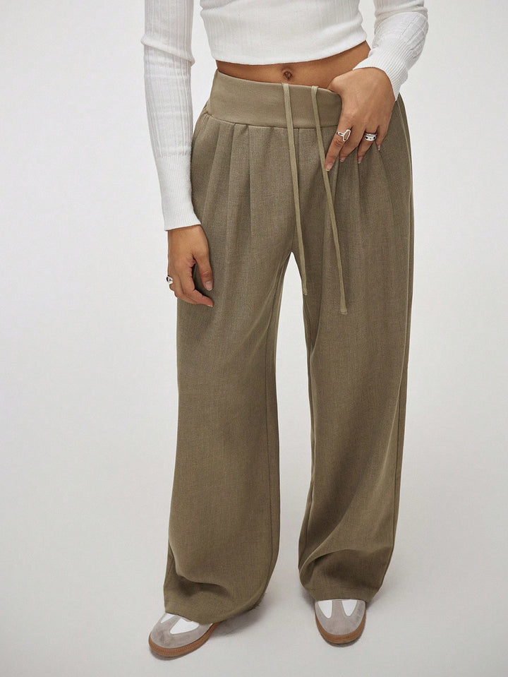 Brown Baggy Fitted Elasticated Waistband Trouser