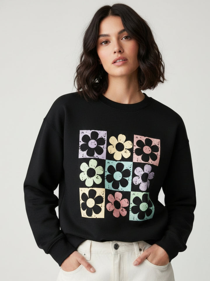 Black Full Sleeve Graphic Printed Sweatshirt