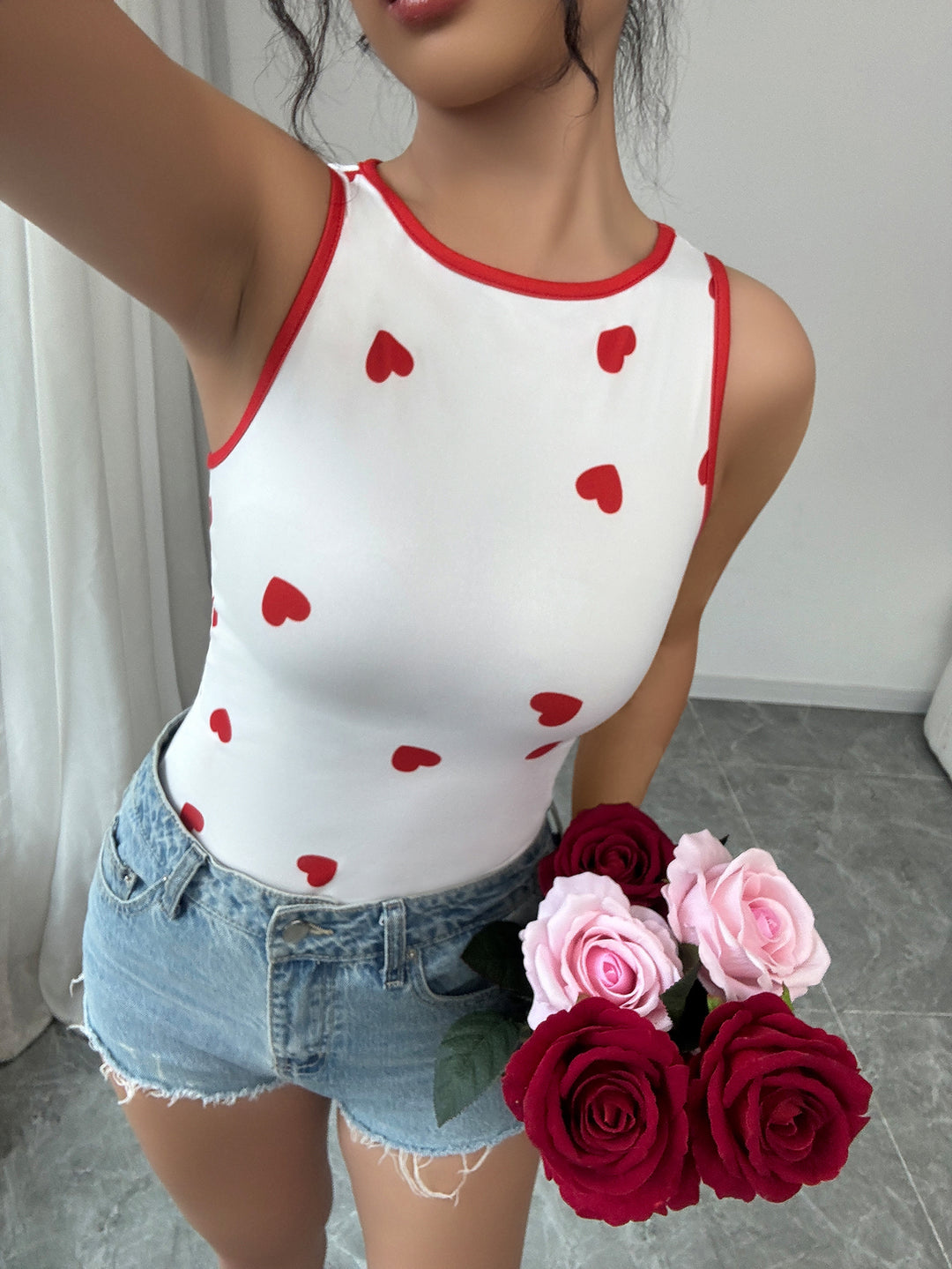 White Heart Printed Tank