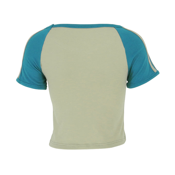 Grey Contrast Sleeve Fitted T-Shirt