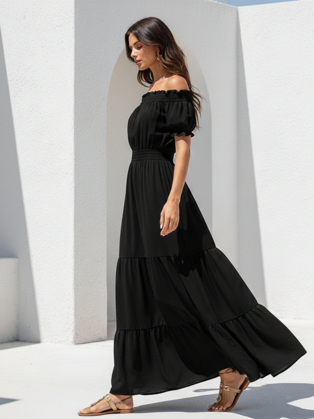 Black Short Sleeve Off Shoulder Dress