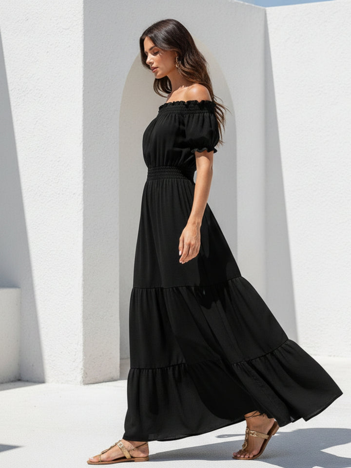 Black Short Sleeve Off Shoulder Dress