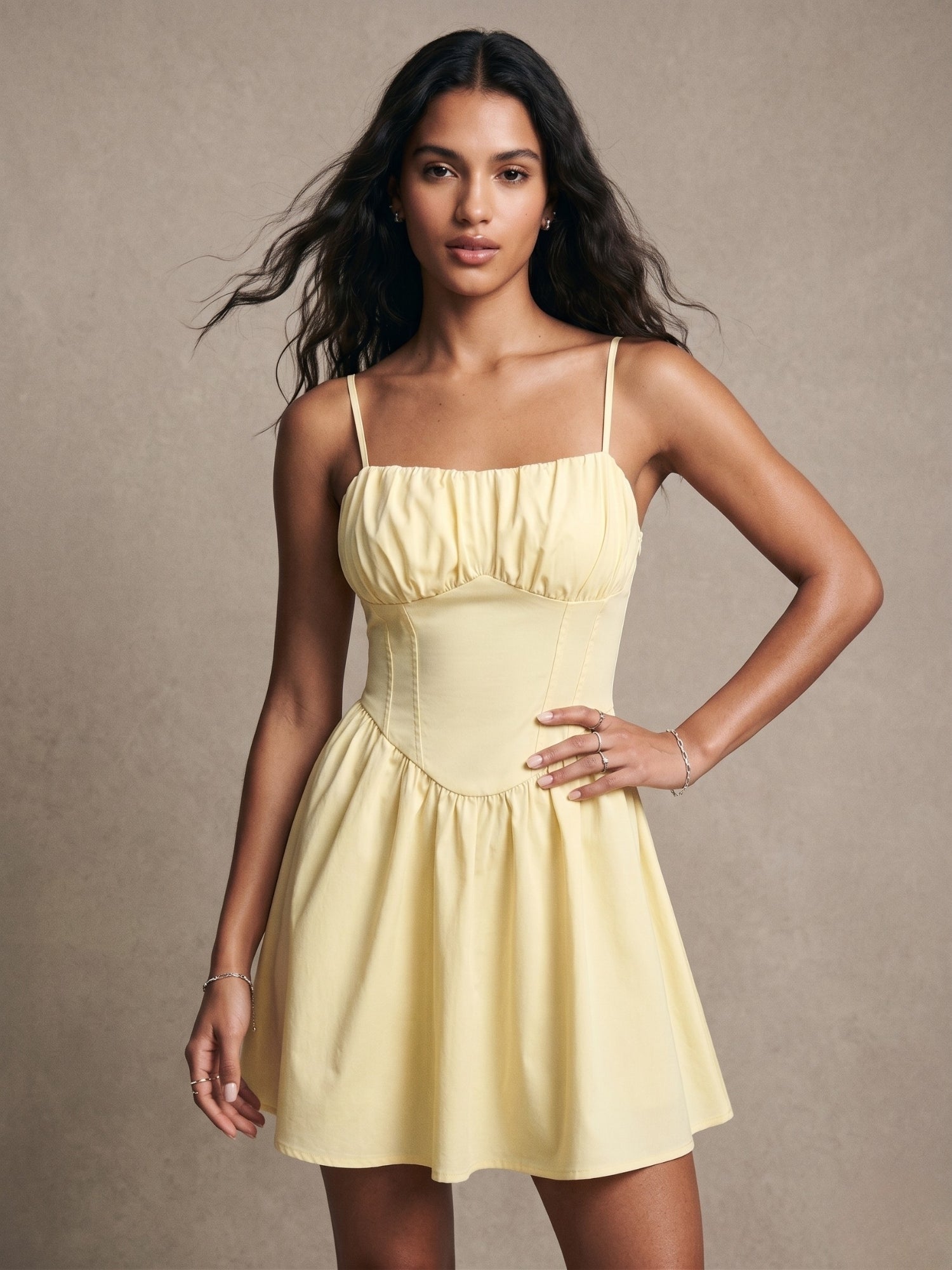 Yellow Spaghetti Strap Corset Style Dress