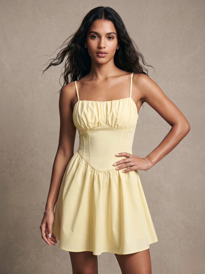 Yellow Spaghetti Strap Corset Style Dress