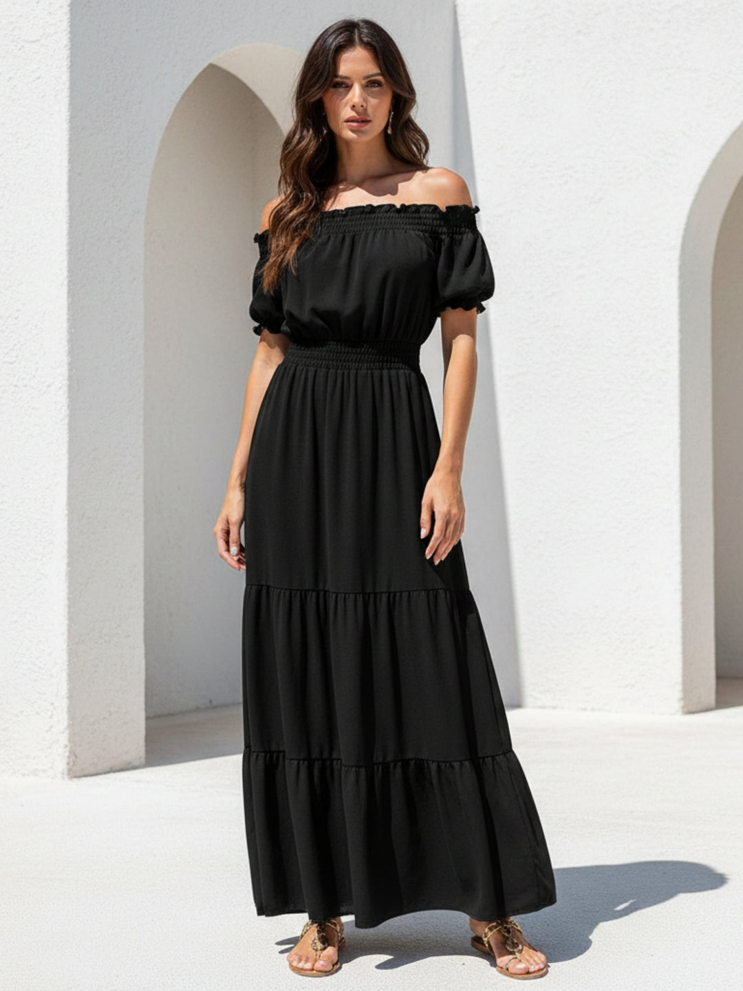 Black Short Sleeve Off Shoulder Dress
