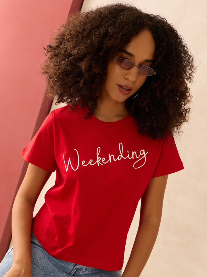 Red Regular Fit Graphic Tshirt