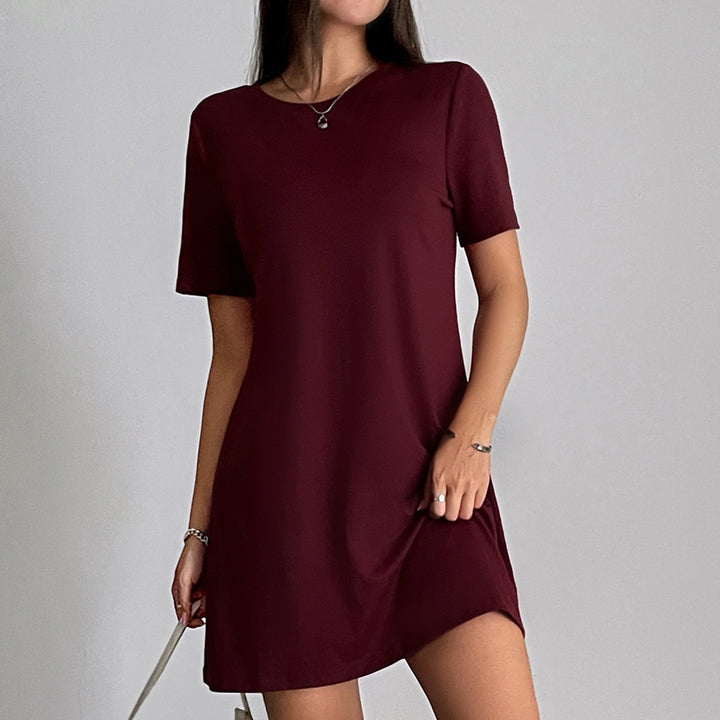 Maroon Round Neck Loose Dress