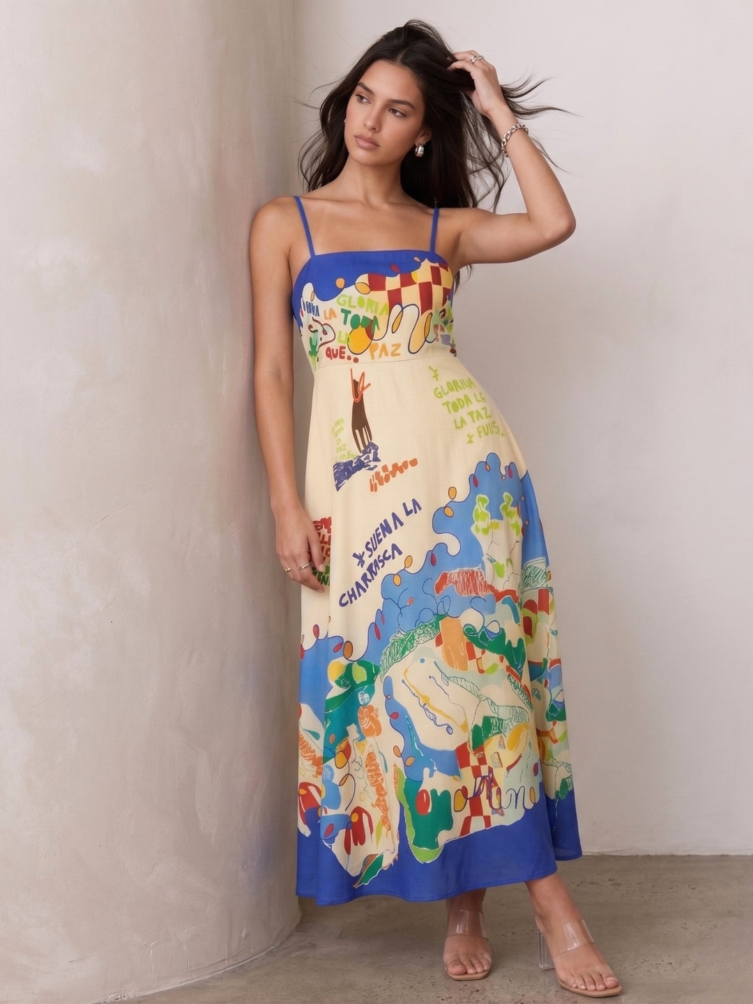 Blue Abstract Printed A-Line Dress